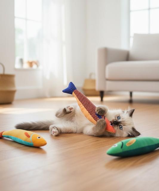 Catnip Crinkle Fish Kicker Toy – Soft Plush Saury (24 cm) for Indoor Cats