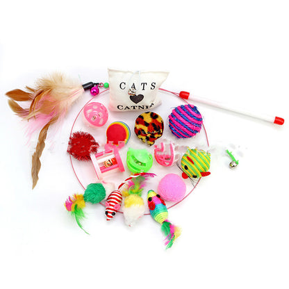 16‑Piece Cat Toy Set + Teaser Wand – Balls, Mice, Feathers & Bells (Multicolor)