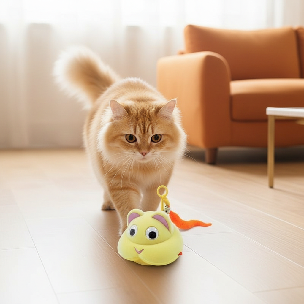Self-Moving Light & Sound Pet Toy – USB Rechargeable (Yellow/Grey)