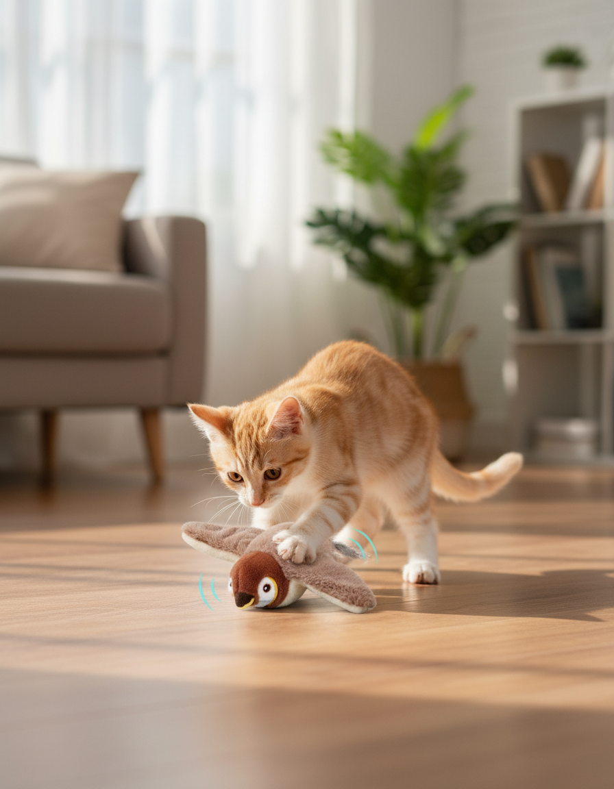 Chirping Sparrow – Touch‑Activated Catnip Bird Toy for Indoor Cats