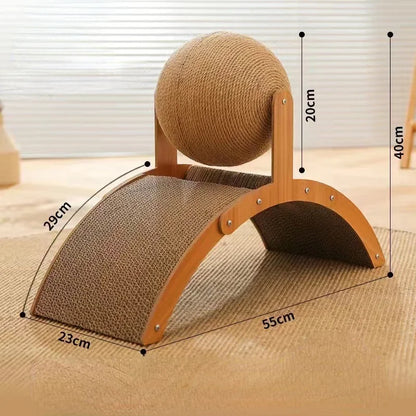 Wooden Cat Scratcher with Rotating Sisal Ball – Arch Climbing & Scratching Toy for Cats