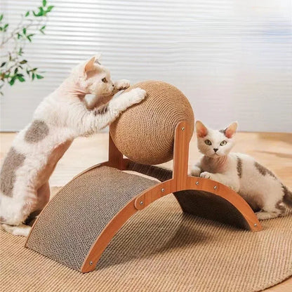 Wooden Cat Scratcher with Rotating Sisal Ball – Arch Climbing & Scratching Toy for Cats