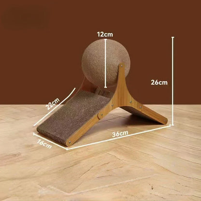 Wooden Cat Scratcher with Rotating Sisal Ball – Arch Climbing & Scratching Toy for Cats