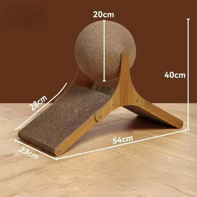 Wooden Cat Scratcher with Rotating Sisal Ball – Arch Climbing & Scratching Toy for Cats