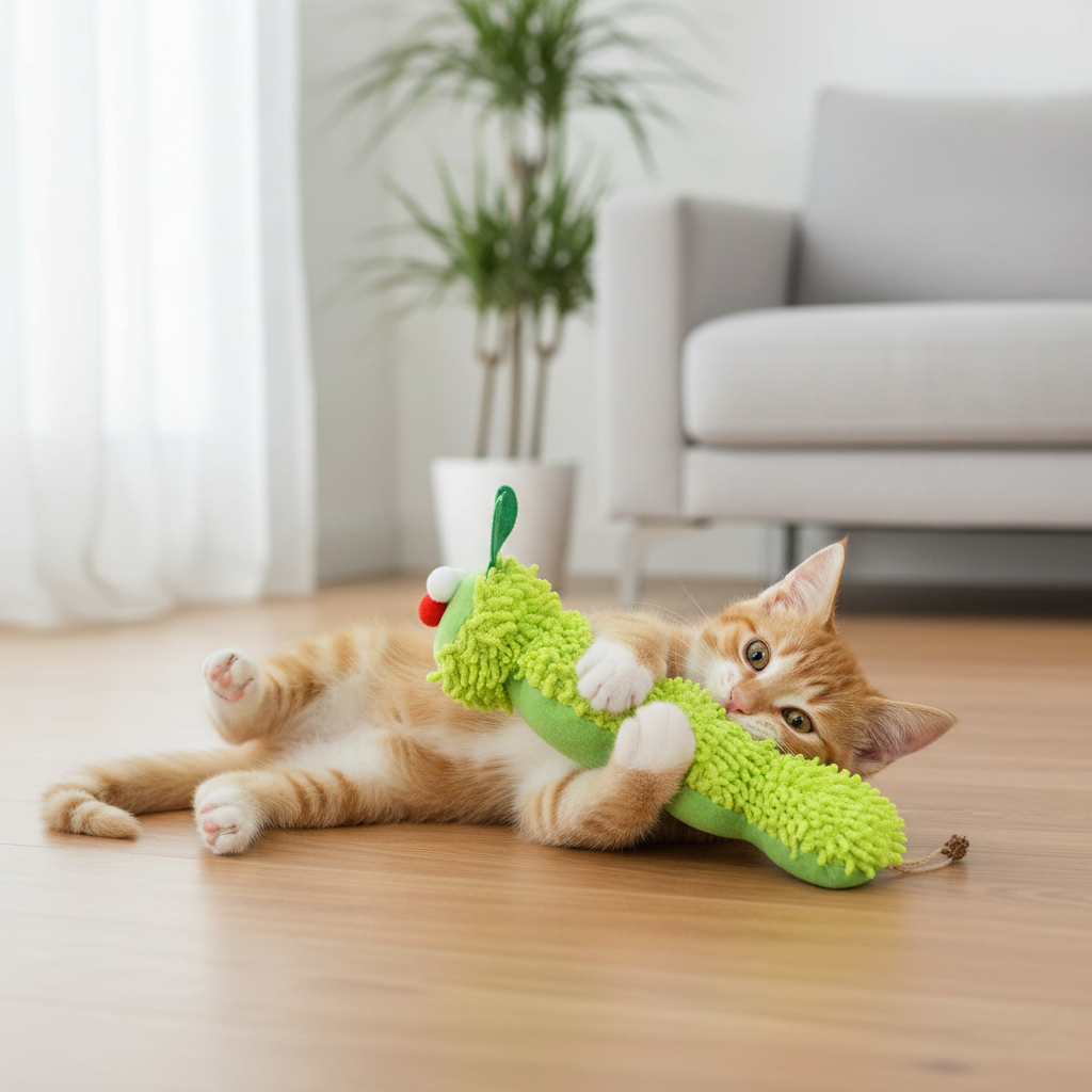 Speedy Panther Catnip Caterpillar – Bite‑Resistant Plush Dental Chew Toy