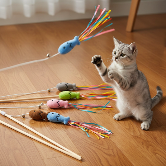 3‑in‑1 Cat Teaser Wand – Catnip Fish + Colorful Ribbons + Bell (40 cm)